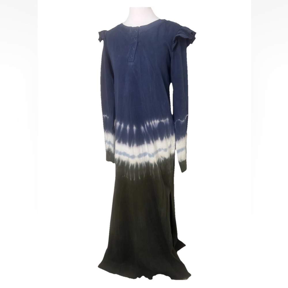 Z Supply Deep Blue and Green Tie Dyed Long Sleeve Dress